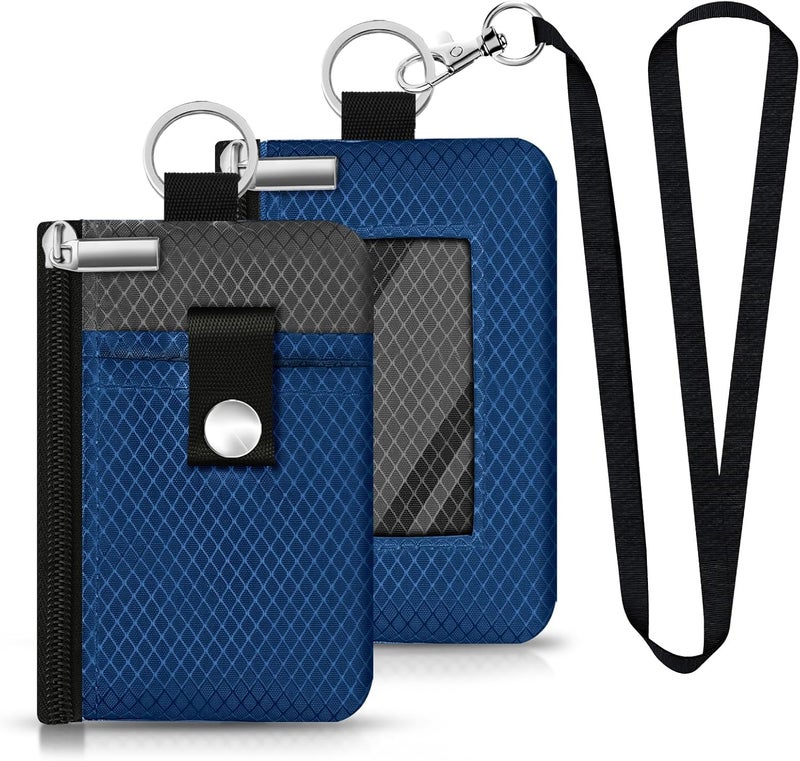 CCUMI Minimalist RFID Blocking Small Wallet with ID Window,WaterResistant Zip Id Case Wallet with Lanyard Keychain for Cards,Cash,Travel,Women,Men (Electric Blue/DarkGrey) - Image 1